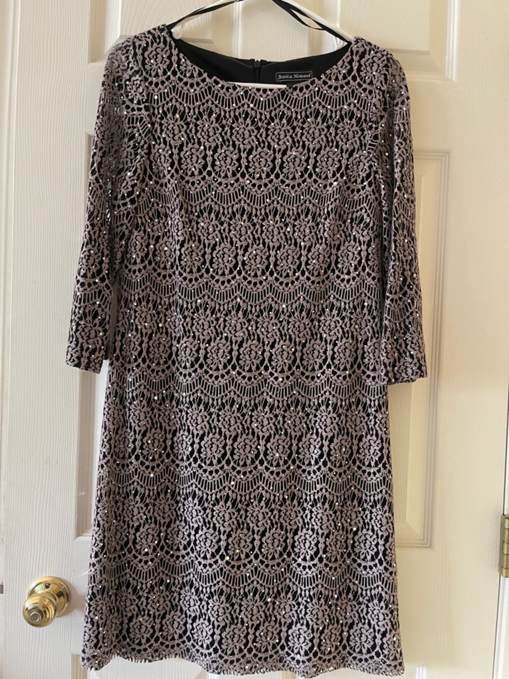 Jessica Howard Taupe Lace Shift Dress with Black Lining